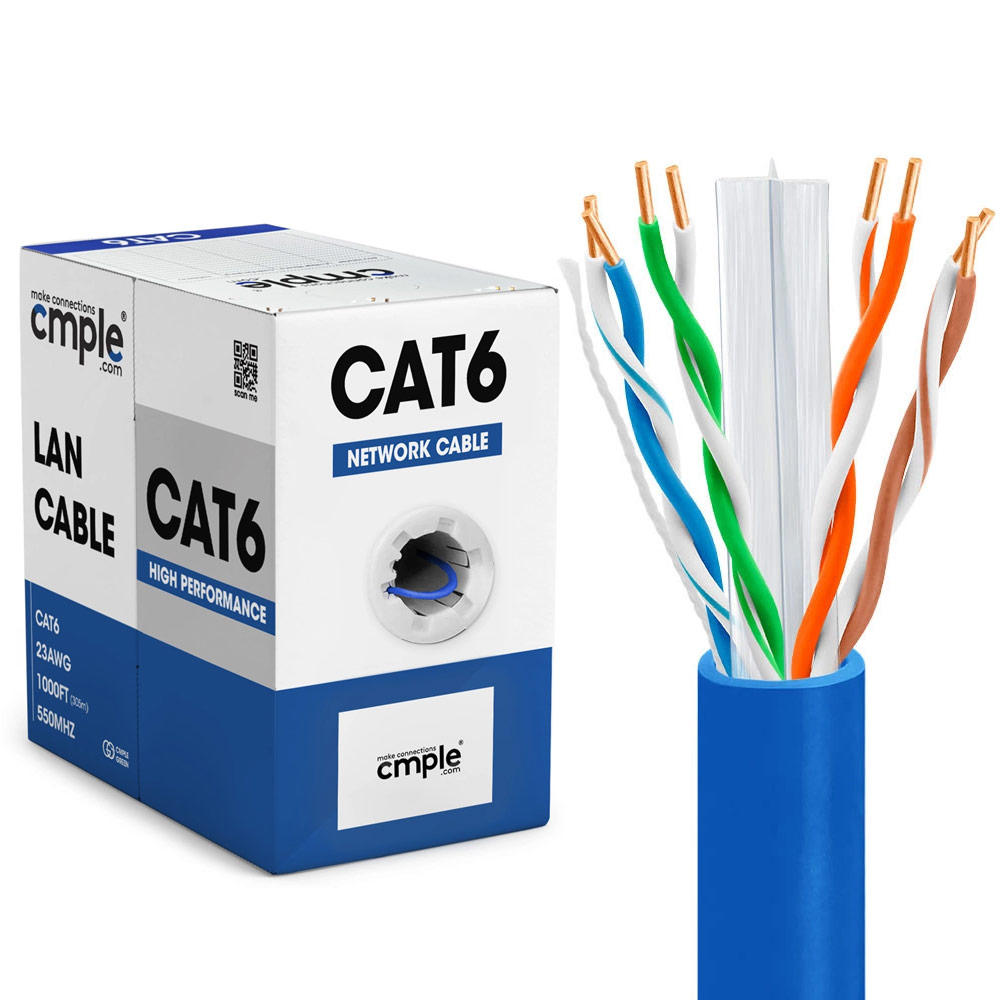 1000ft Cat 6 Riser Ethernet Cable Blue | Unshielded | CMR, 23AWG, UTP