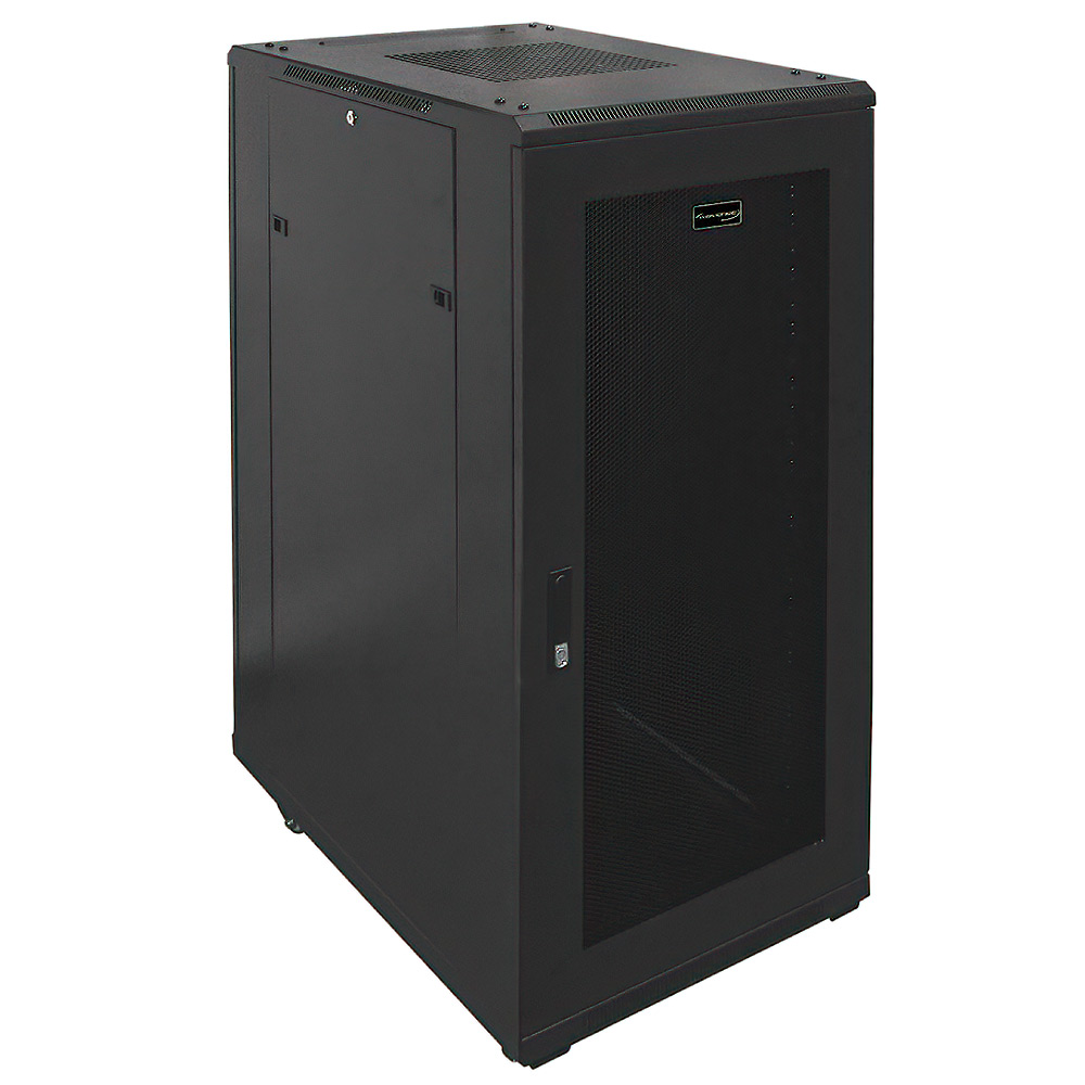 Wavenet - 27U Standing Server Cabinet 32 in Deep for 19” Network & Data Equipment Rack with Built-in Fans, Secure Locking Doors, Enclosure on Wheels/Casters - Black