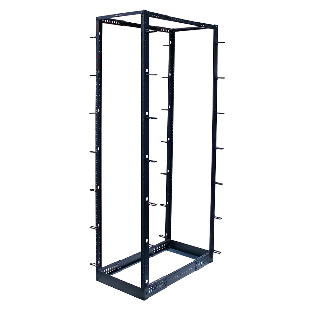 Wavenet - 4-Post 45U Open Frame Floor Rack Organizes 19” Network & Data Rack Equipment, Capacity 800lbs – Black
