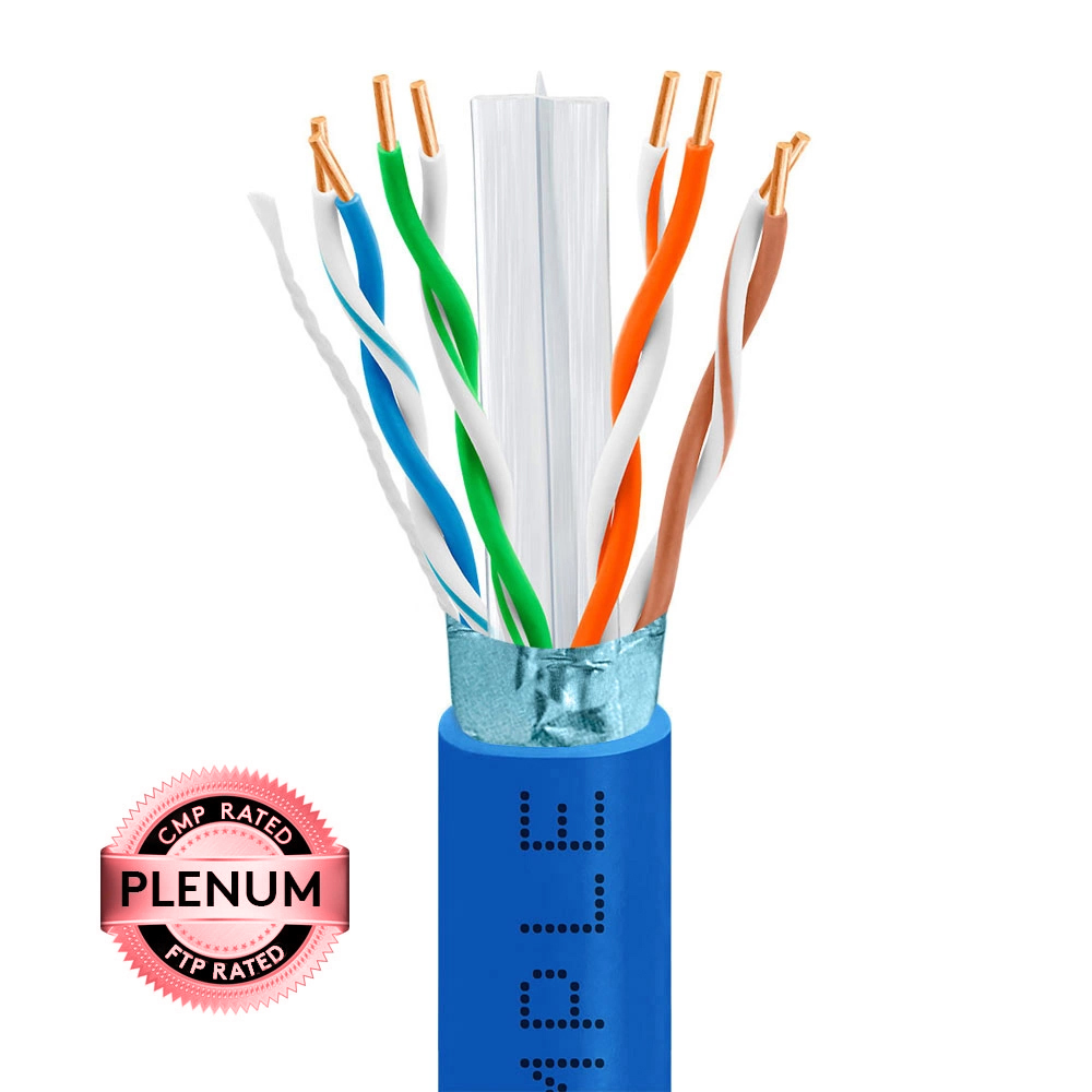 1000ft Cat6 Shielded Plenum Ethernet Cable Blue | Bare Copper | CMP, FTP, ETL