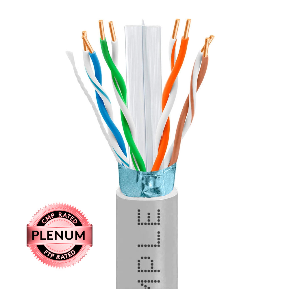 1000ft Cat6 Shielded Plenum Ethernet Cable Gray | Bare Copper | CMP, FTP, ETL