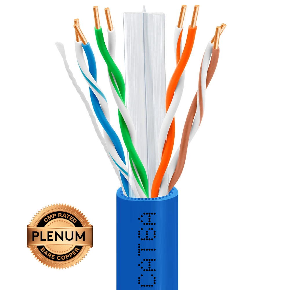 Cat 6a Plenum Ethernet Cable 1000ft Blue | CMP, 23AWG | Bare Copper