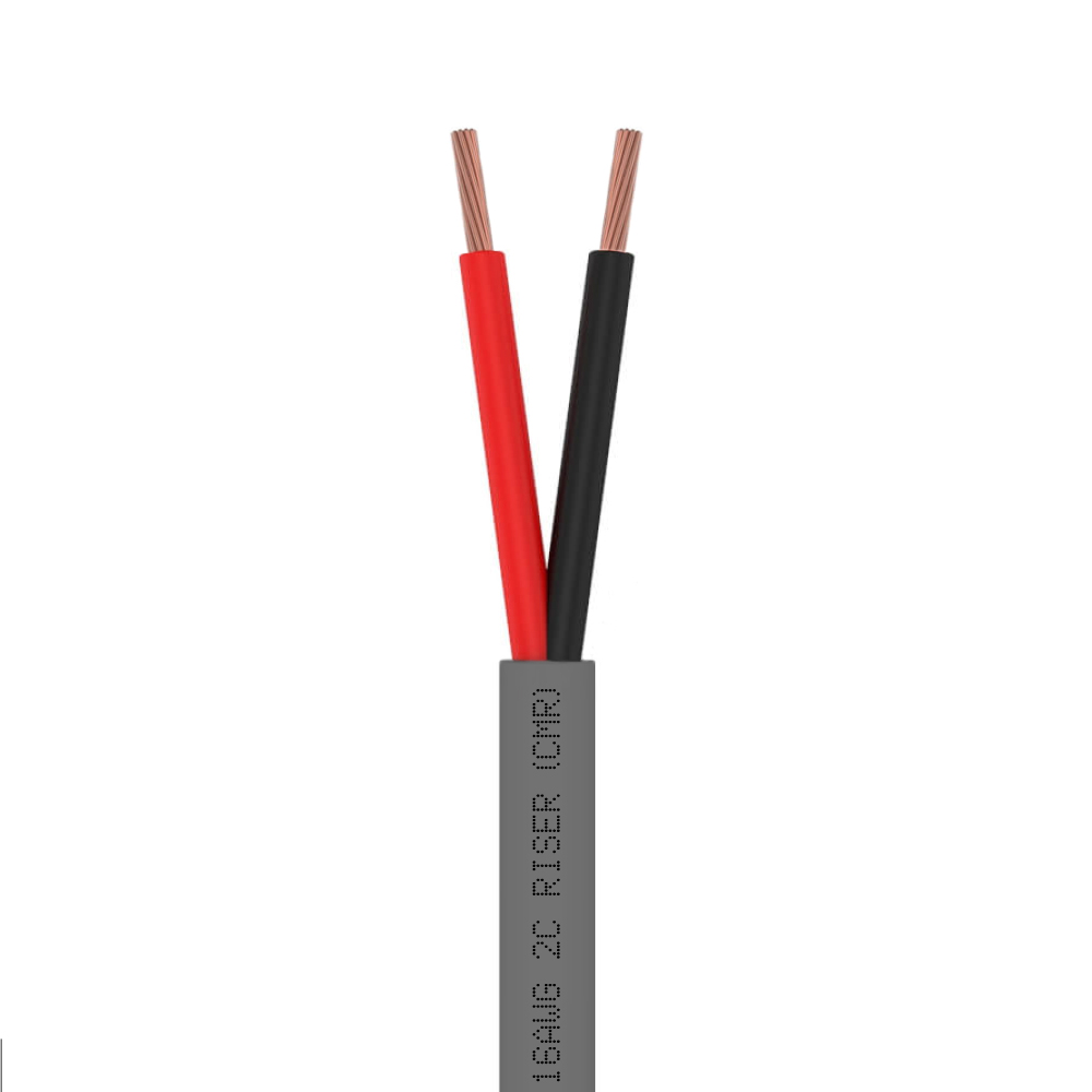 1000ft Control Cable | 2 Conductor | Riser Unshielded Stranded Bare Copper | 16 AWG 2С CMR FR PVC | Gray