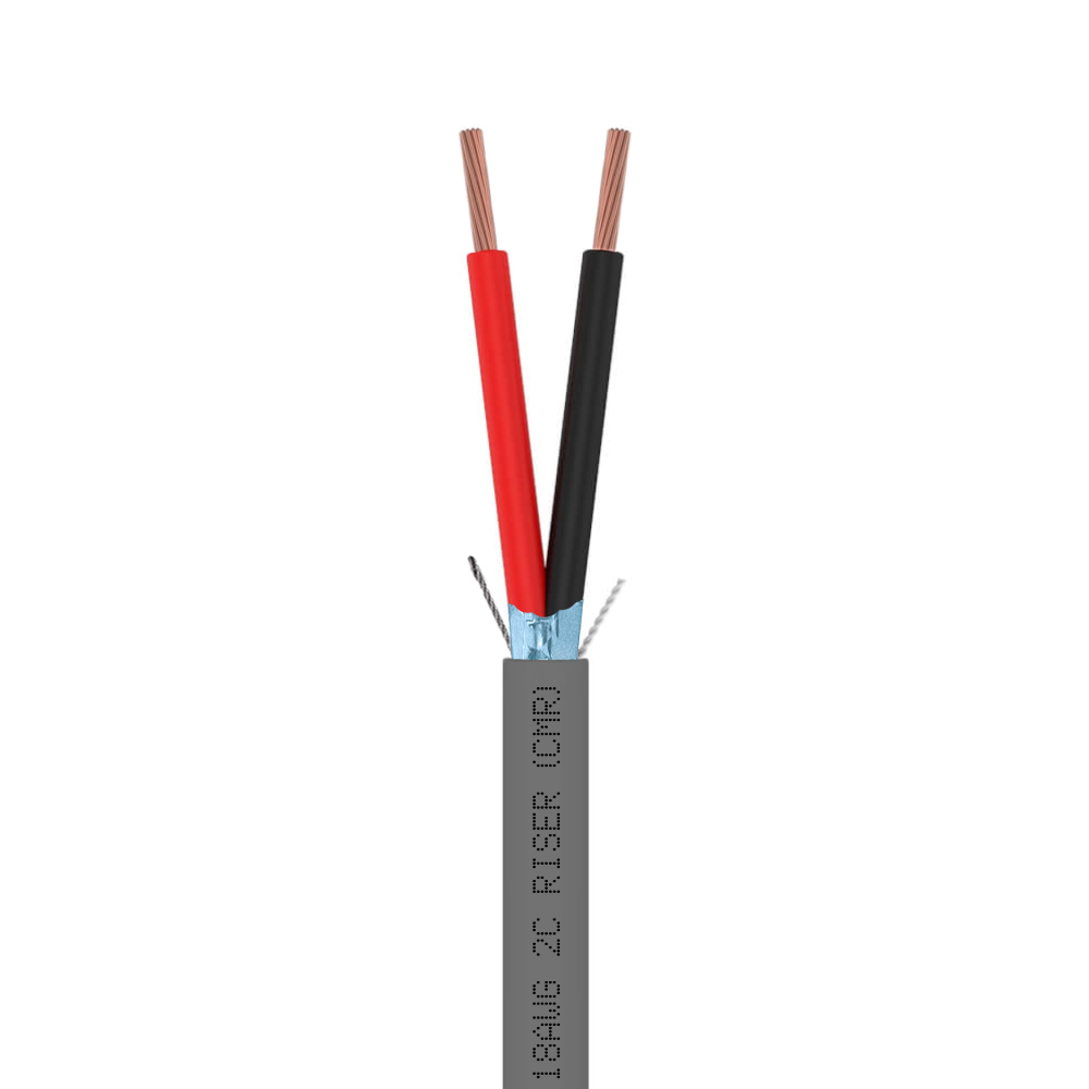 1000ft Control Cable | 2 Conductor | Riser Shielded Stranded Bare Copper | 18 AWG 2С CMR FR PVC | Gray