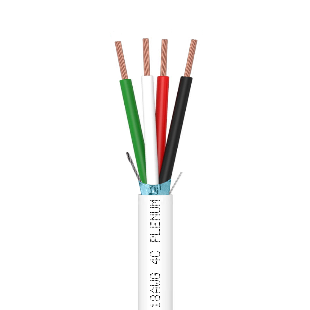 1000ft Control Cable | 4 Conductor | Plenum Shielded Stranded Bare Copper | 18 AWG 4С CMP Low Smoke FR PVC | White