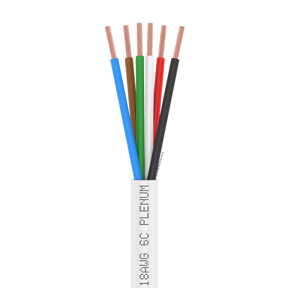 1000ft Control Cable | 6 Conductor | Plenum Unshielded Stranded Bare Copper | 18 AWG 6С CMP Low Smoke FR PVC | White
