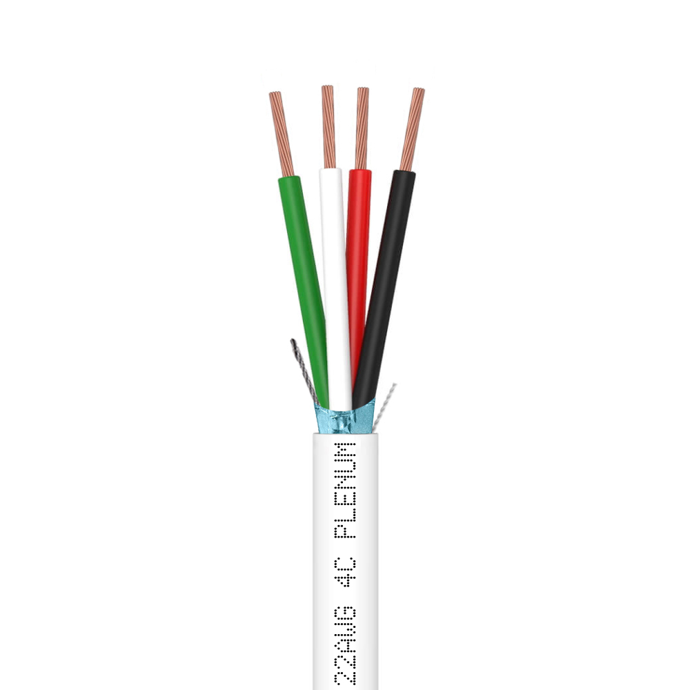 1000ft Control Cable | 4 Conductor | Plenum Shielded Stranded Bare Copper | 22 AWG 4С CMP Low Smoke FR PVC | White
