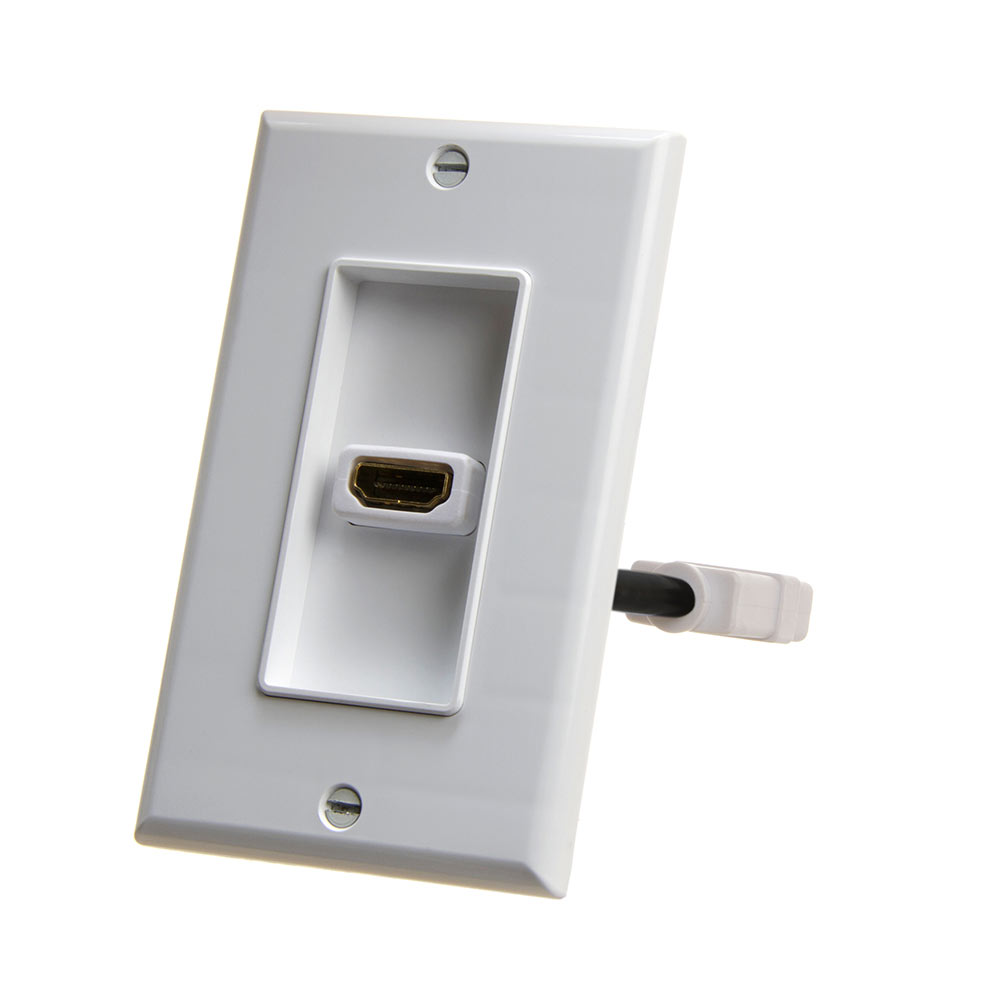 HDMI Wall Plate Single-Gang White Wall Plate 4” Rear Extension Cable,1-Port HDMI Insert (4K UHD, ARC, and Ethernet Pass-Thru Support)