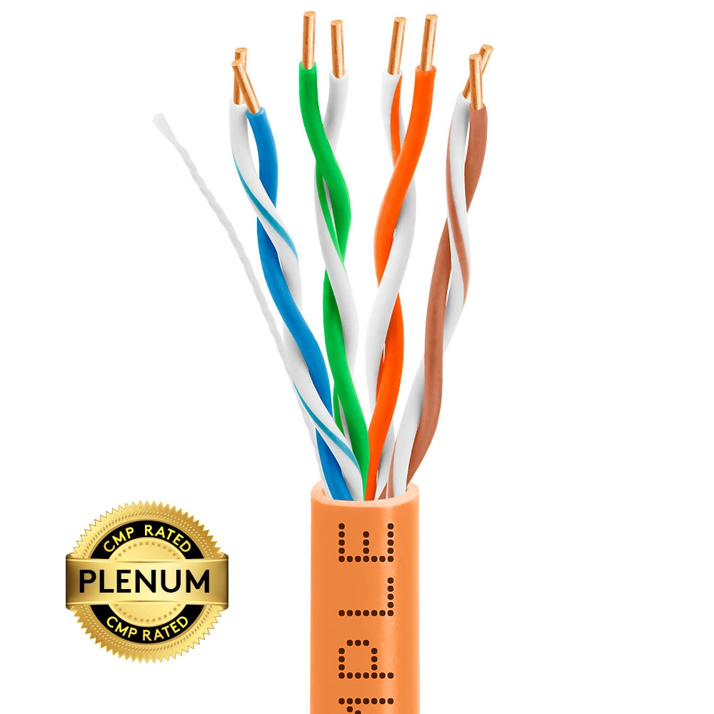 1000ft Cat5e Plenum Ethernet Cable Orange | Bare Copper | CMP, UTP, 23AWG