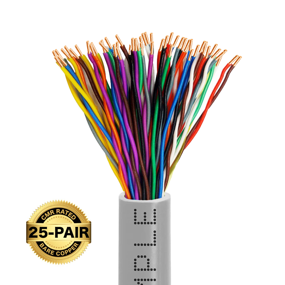 Cat3 Cat5 Riser Ethernet Cable Gray 25 Pair | Solid Bare Copper | CMR, 24AWG 1000FT