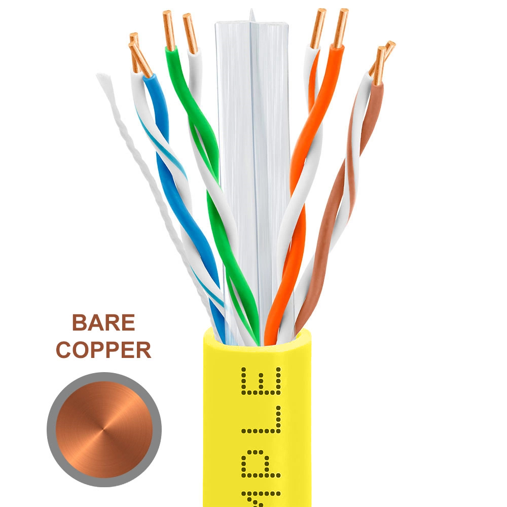 Cat6 1000ft Riser Ethernet Cable Yellow | Bare Copper | CMR, UTP, 23AWG