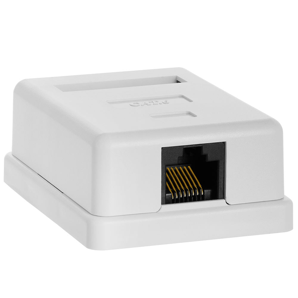 1 Port Cat6 Surface Mount Box, RJ45 Cat6 Single Port Surface Mount Box for Ethernet Cables, Screws and Double-Side Tape Included, Easy Mount – White