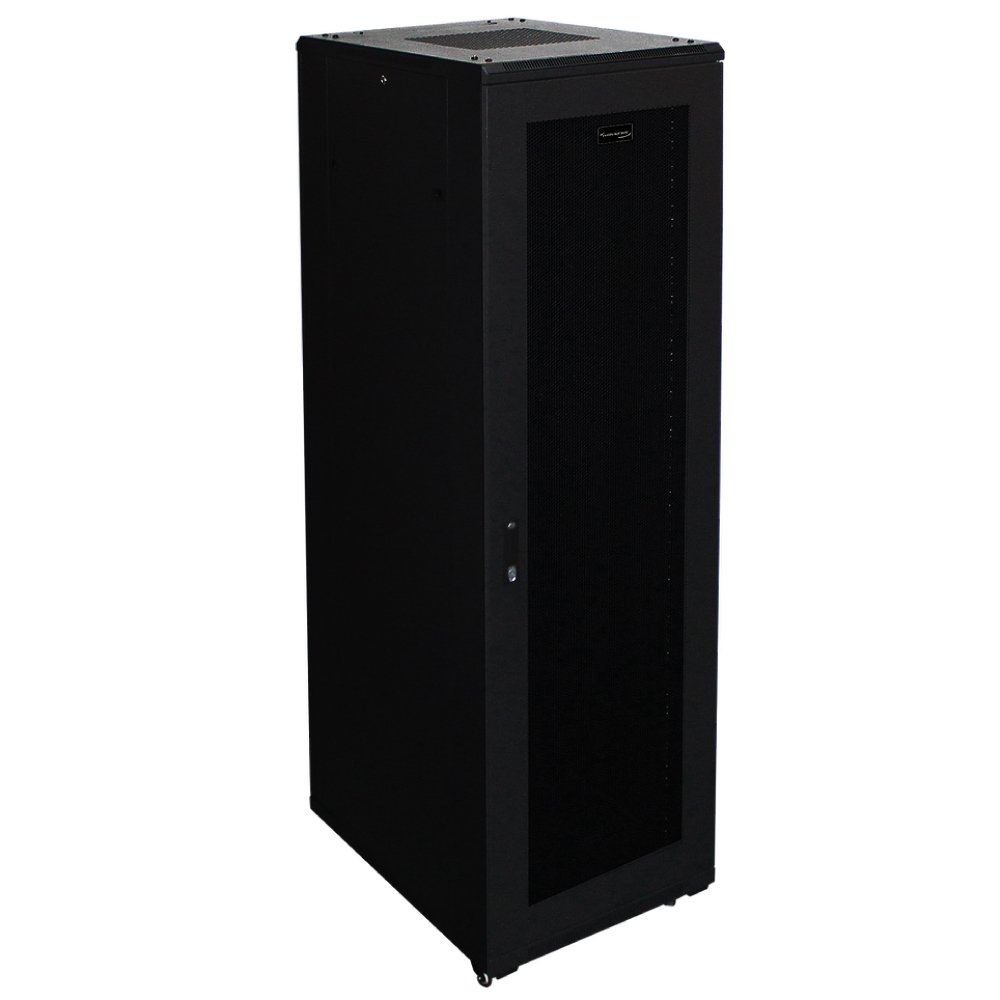 Wavenet - 42U Standing Server Cabinet 32 in Deep for 19” Network & Data Equipment Rack with Built-in Fans, Secure Locking Doors, Enclosure on Wheels/Casters - Black